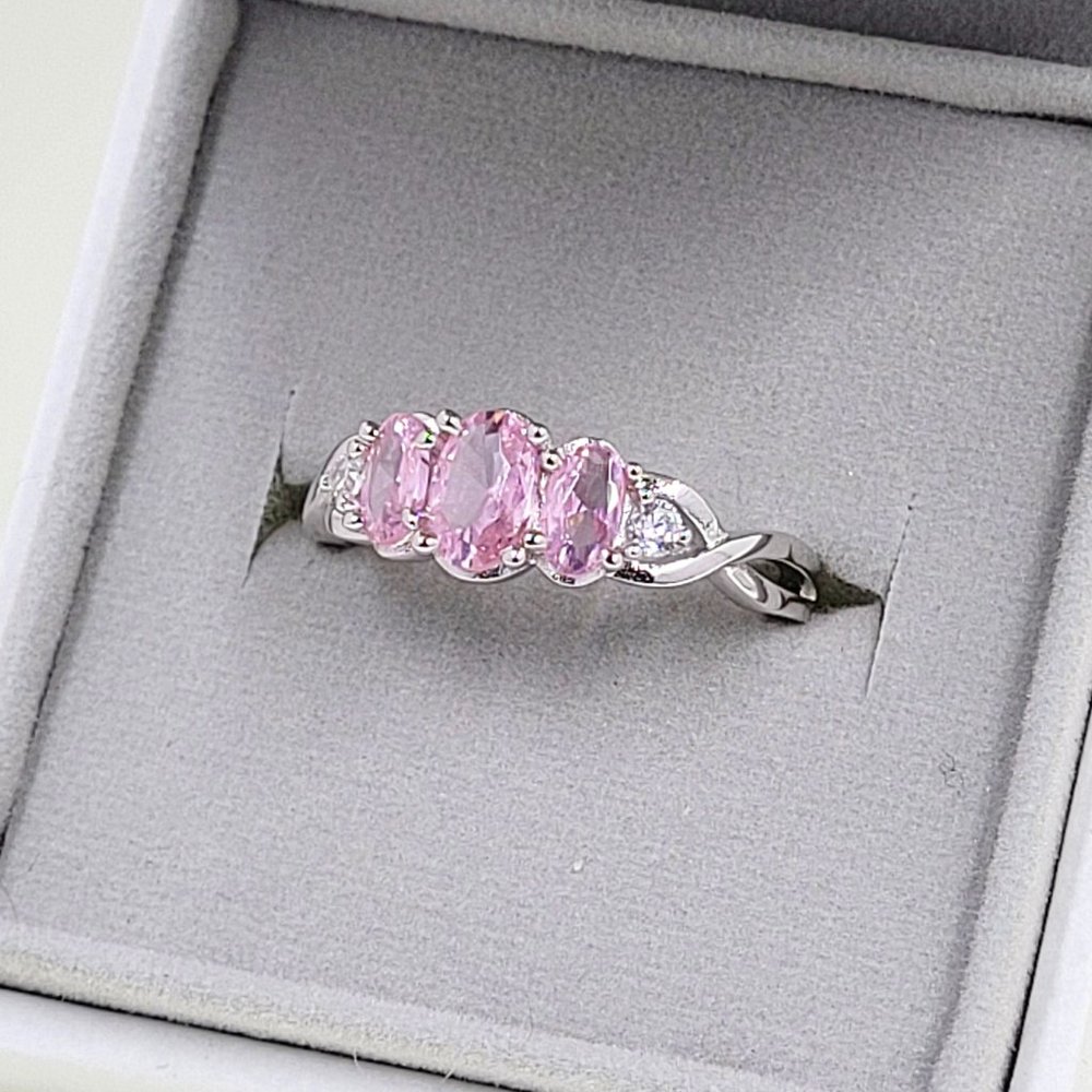 Sterling Silver Pink Cornerstone Ring